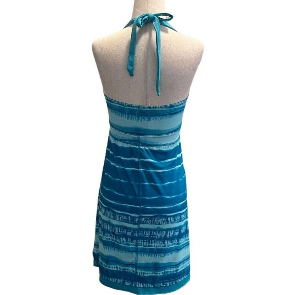 THE NORTH FACE Green Striped Print Echo Lake Halter Swim Dress Size XSmall Logo - Picture 4 of 10